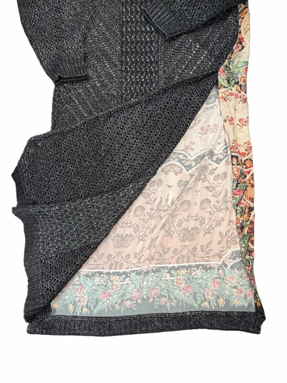 ARATTA Silent Journey Boho Grey Knit Front Floral Tapestry Back Maxi Dress L - Picture 3 of 9